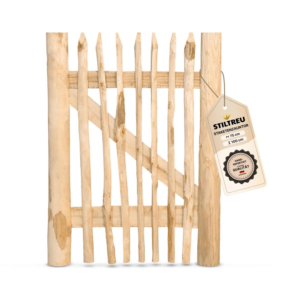 Classic Staketenzaun-Tor aus Edelkastanie (Breite 75 cm x Höhe 100 cm)