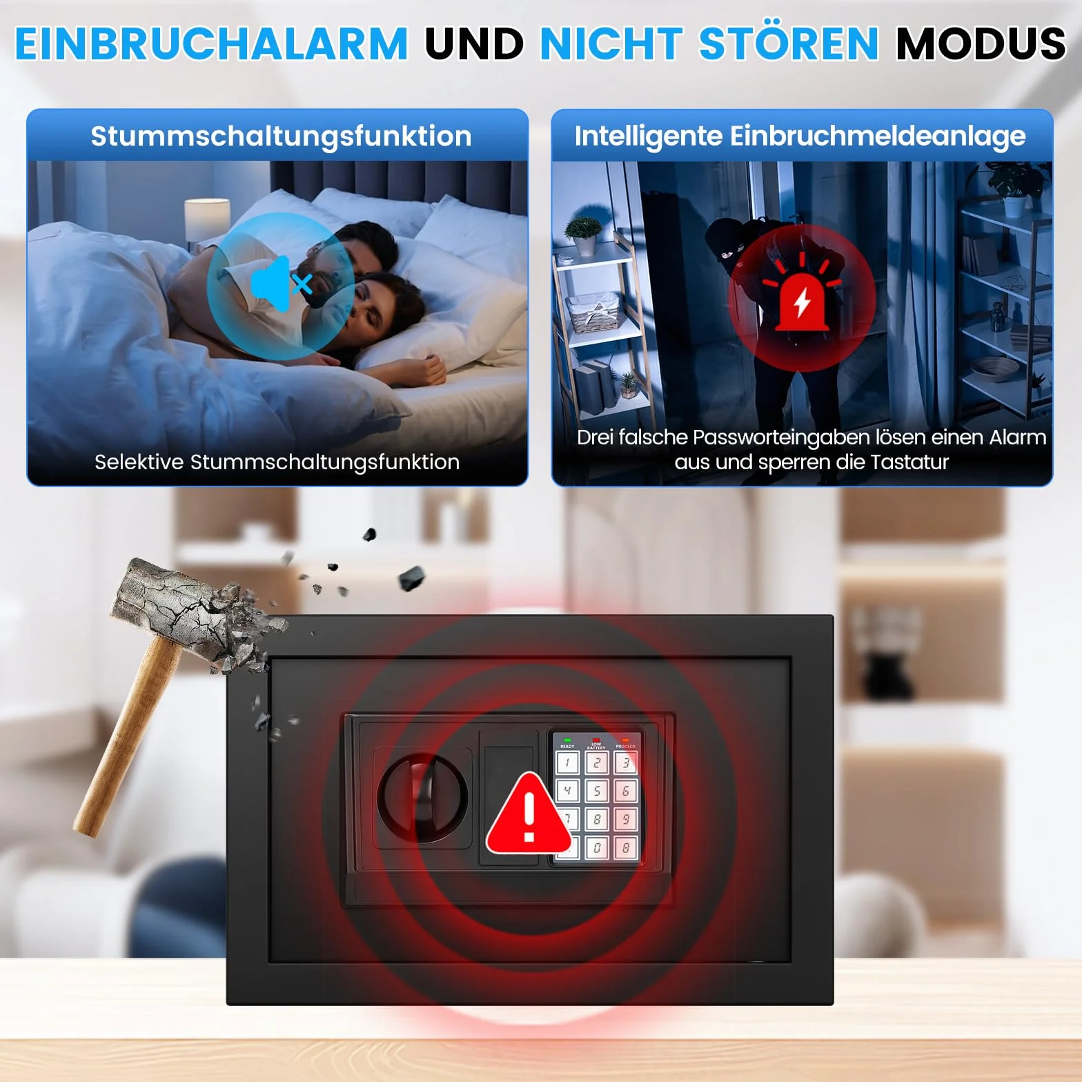 Klein Tresor für Zuhause, 15L Digitaler Möbeltresor Klein mit Feuerfester Wasserdicht Geldtasche, Heimtresor mit Zahlencode und Schlüssel, Wandtresor Sicherheitssafe für Geld Medikamente Schmuck