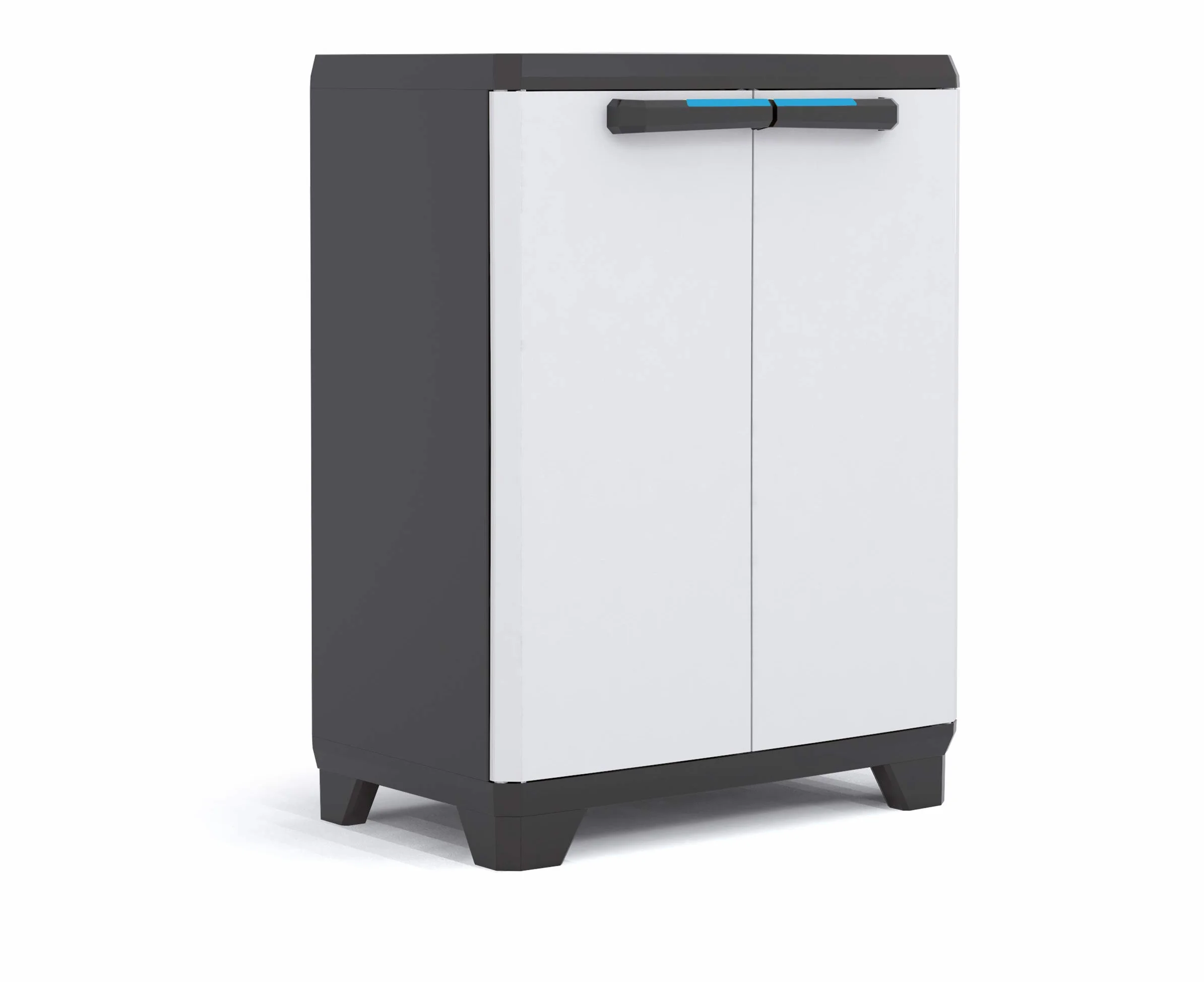 Keter Linear Kunststoffschrank, niedrig, hellgrau/schwarz/blau, 68 x 39 x 90 cm