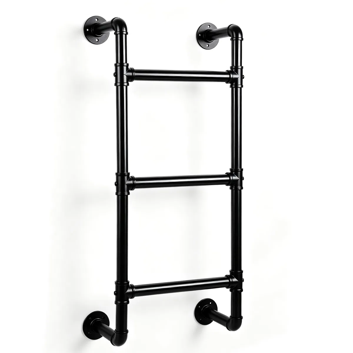 Etagenbettleiter, Wandmontage, Kellerfenster, Brunnenleiter, schwarzes Schmiedeeisen, industrielles Rohr, Trittleiter, belastbar 150 kg, Metall-Trittleiter für Dachboden, Dachboden, Wohnheim,