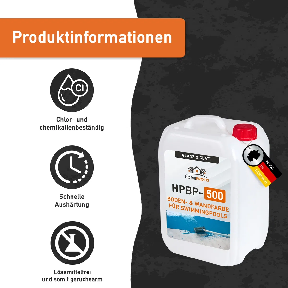 Home Profis® glänzende Swimming Pool Farbe Flüssigkunststoff inkl. Walze (5m²) | Über 30 Farben | Chlorbeständig | 2K Epoxidharz Schwimmbadfarbe | RAL 7038 Achatgrau | HPBP-500