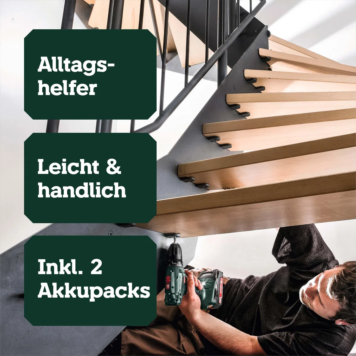 metabo Akku-Bohrschrauber BS 18 Set, 18 V Schrauber, 74-tlg. Zubehör-Set | Mobile Werkstatt im Koffer, inkl. 2 x 2.0 Ah Li-Power Akkus, Ladegerät, LED-Licht, Gürtelhaken, Schnellspannbohrfutter