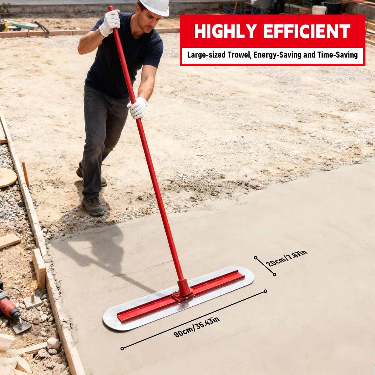 LIROPAU Betonglätter-Werkzeugsatz, Bull Float Concrete Float 90x20cm, Edelstahl-Betonglätter mit Kelle und 4 x 1,15 m verstellbarer Halterung zum Pflastern von Betonböden und Zement