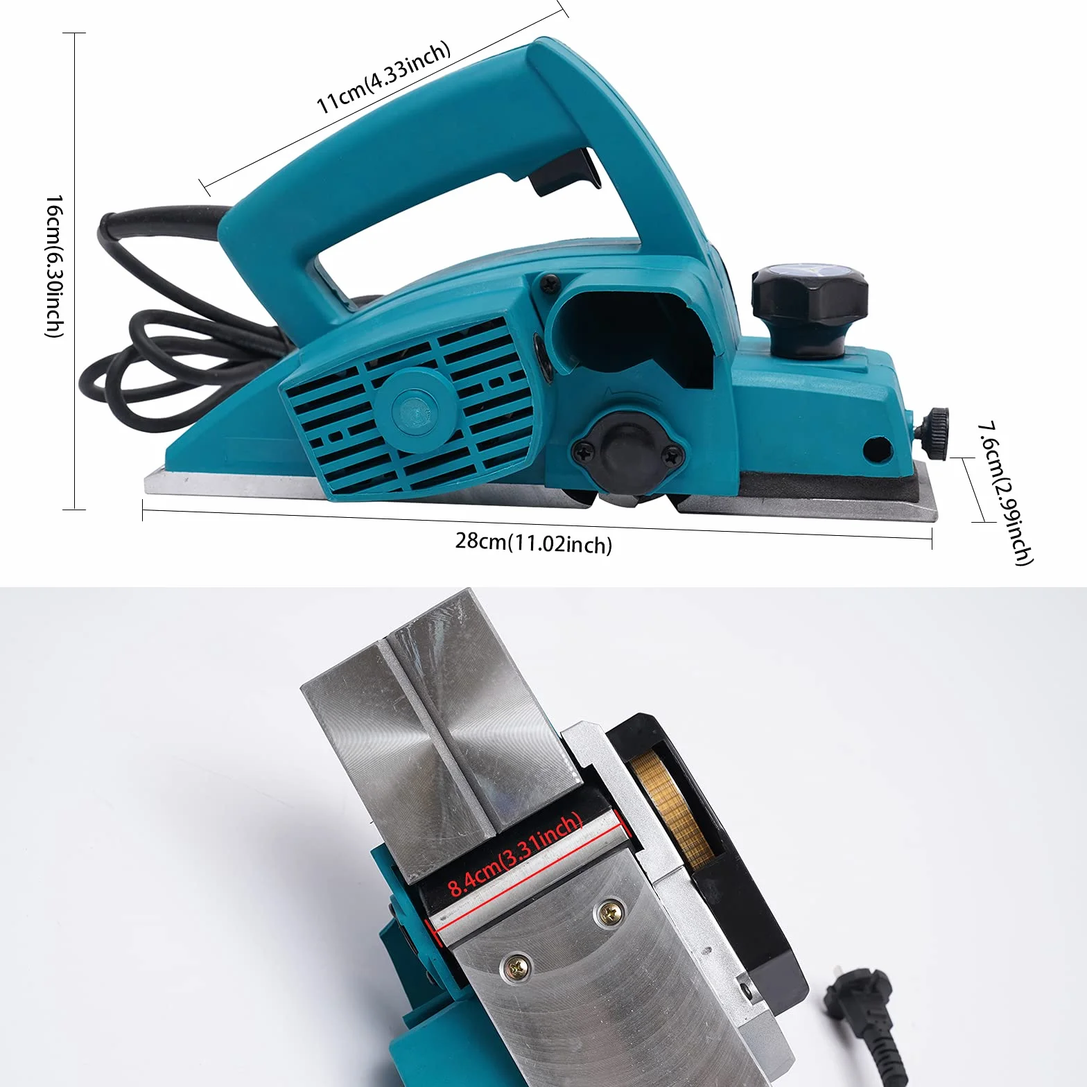 Elektrohobel 800W, 16000 U/min Elektro Hobelmaschine mit 2 Hobelmessern, Leiser Handhobel Elektrisch für Holz zum Schleifen & Schneiden, für Präzise Fasenarbeiten