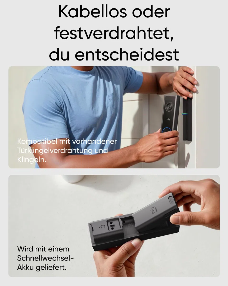 eufy Security kabellose Türklingel mit Kamera C31 & Chime, 2K FHD, Zwei Stromoptionen, Live-Videoanruf, Einfache Montage, Schnellwechsel-Akku, 24/7 Aufnahme, ohne ABO-Kosten
