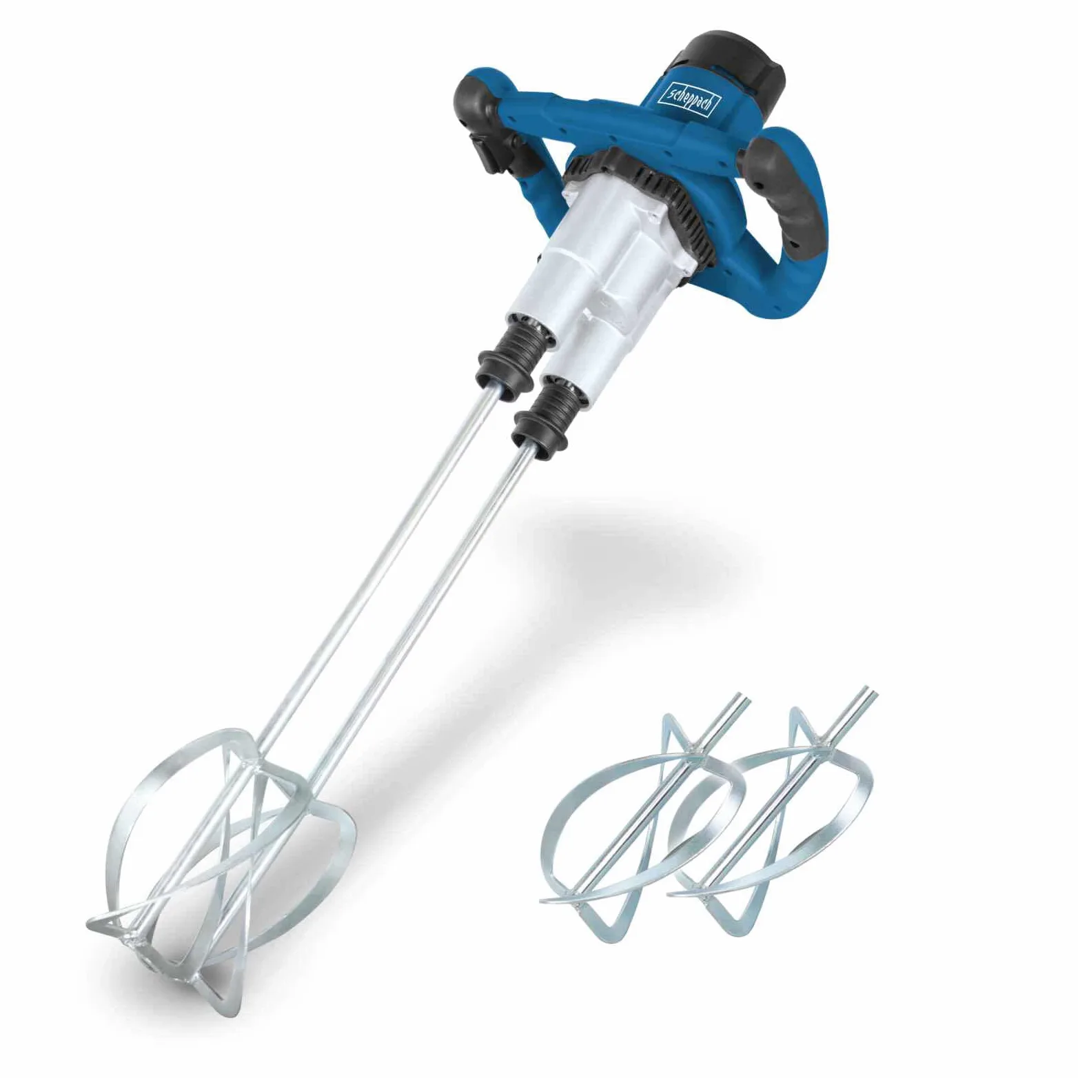 Scheppach Doppel Rührwerk PM1800D | 1800W | Stablänge: 570mm / Rührkorb-Ø: 110mm | Drehzahlregulierung in zwei Stufen | 2-Gang-Getriebe | Handrührwerk | Farb & Mörtelrührwerk | Farbrüher