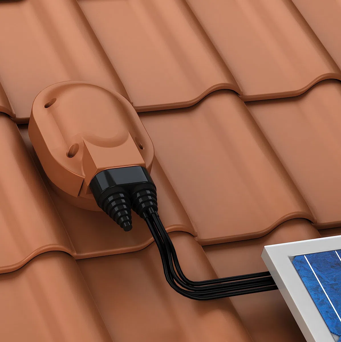 Wasserdichter Solardurchgang Photovoltaik-Dachdurchgang für Biberschwanzziegel in Kronendeckung (RAL 8004 - Ziegelrot)