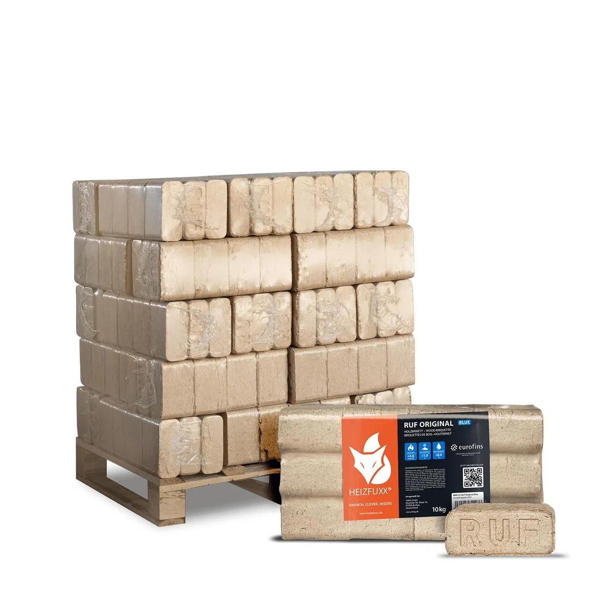 Holzbriketts RUF Original Blue - Weichholzbriketts Palette 300 kg (30x10 kg) - Premium Briketts für Kamin, Heizkessel & Ofen - Hoher Heizwert, geringer Aschegehalt & maximale Energieausbeute