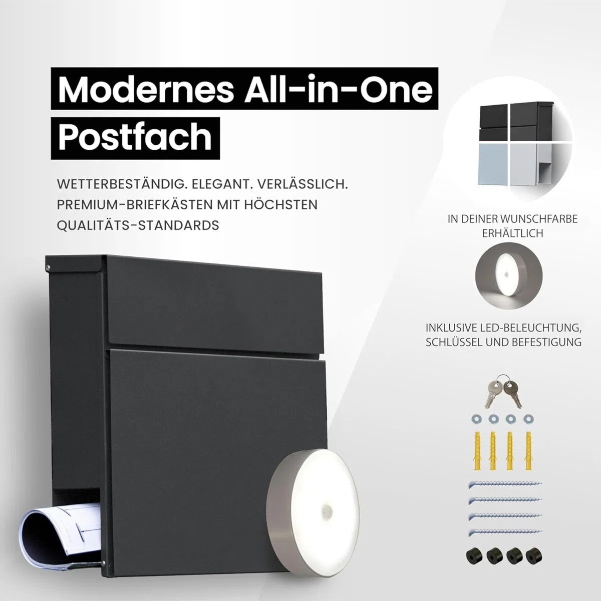 Radius Designer Briefkasten Letterman 6 Anthrazit, personalisierte Lasergravur - wetterfester pulverbeschichteter Stahl - mit Zeitungsfach - inkl. Montageset - 10 Jahre Funktions- & Korrosionsgarantie