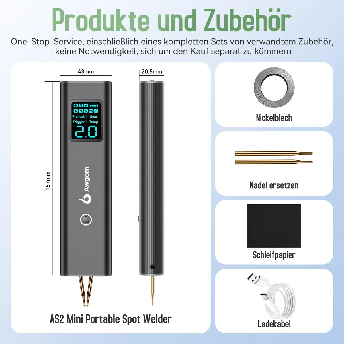 Akku-Punktschweißgerät, AWgem 99-Gang Einstellbares Hand-Punktschweißgerät, Kleines Punktschweißgerät mit LCD-Anzeige, tragbarer Punktschweißer mit Automatischem und Manuellem Modus für 18650-Akku