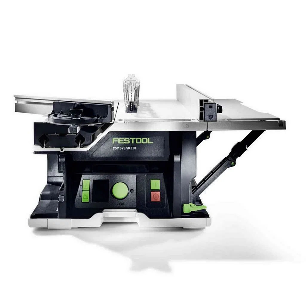 Festool Akku-Tischkreissäge CSC SYS 50 EBI-Plus (mit Kreissägeblatt, Parallelanschlag, Schiebestock, Winkel-Rastanschlag, Spänefangsack, Spaltkeil, Innensechskantschlüssel, Energie-Set)