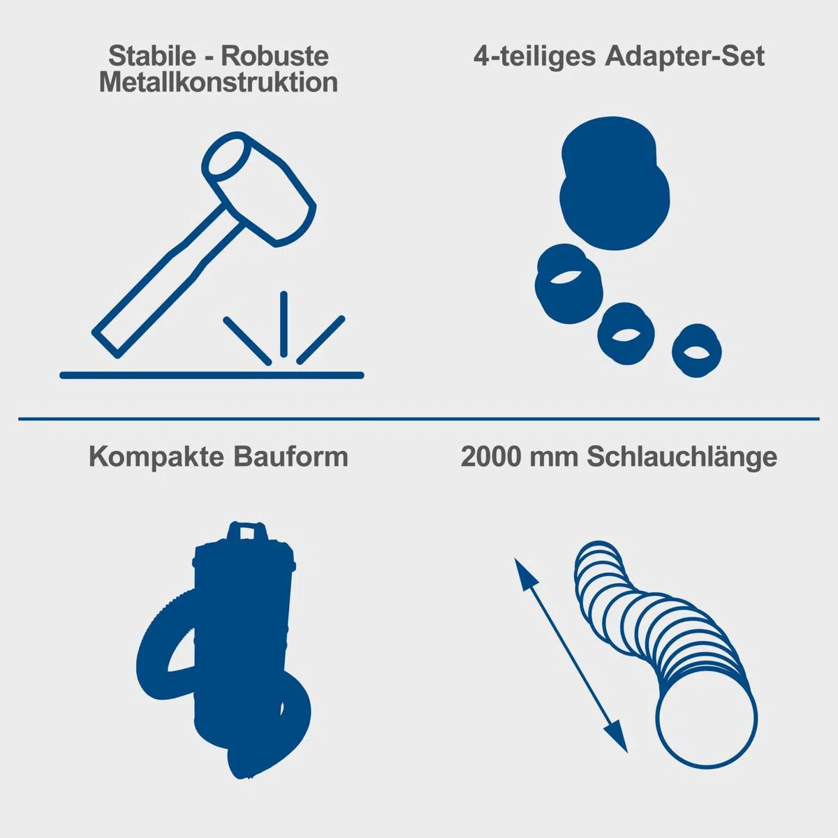 Scheppach Absauganlage DC100 Späneabsaugung mit 4 tlg. Adapterset | Luftleistung 215 m³/h | Füllmenge 65L | Unterdruck 25kPa | Leistung 1200W | Schlauchlänge 2m | inkl. Filterpatrone & 4x Papierfilter