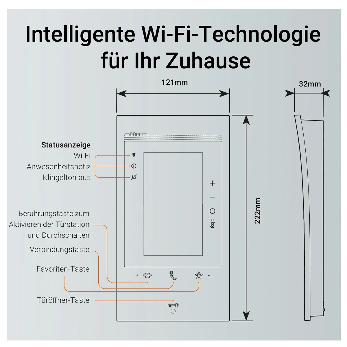 BTICINO, Classe 300EOS with Netatmo, erste smarte Wi-Fi-Video-Innenstelle mit integriertem Alexa-Sprachassistenten, vertikaler 5"-Touchscreen, App Home+Security, 2-Draht-Technik, 344842