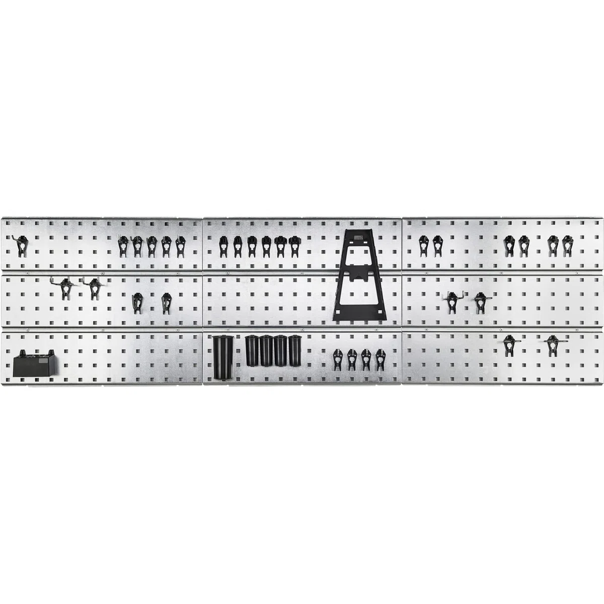 Raaco 3 TWP Set Verzinkte Werkzeugwand - Lochwand Werkstatt mit 44 SuperClips, 156 x 44 cm, 225 kg Tragfähigkeit, 3 Lochplatte, Werkzeughalter Wand, Werkstatt Ordnungssystem, Werkstatteinrichtung