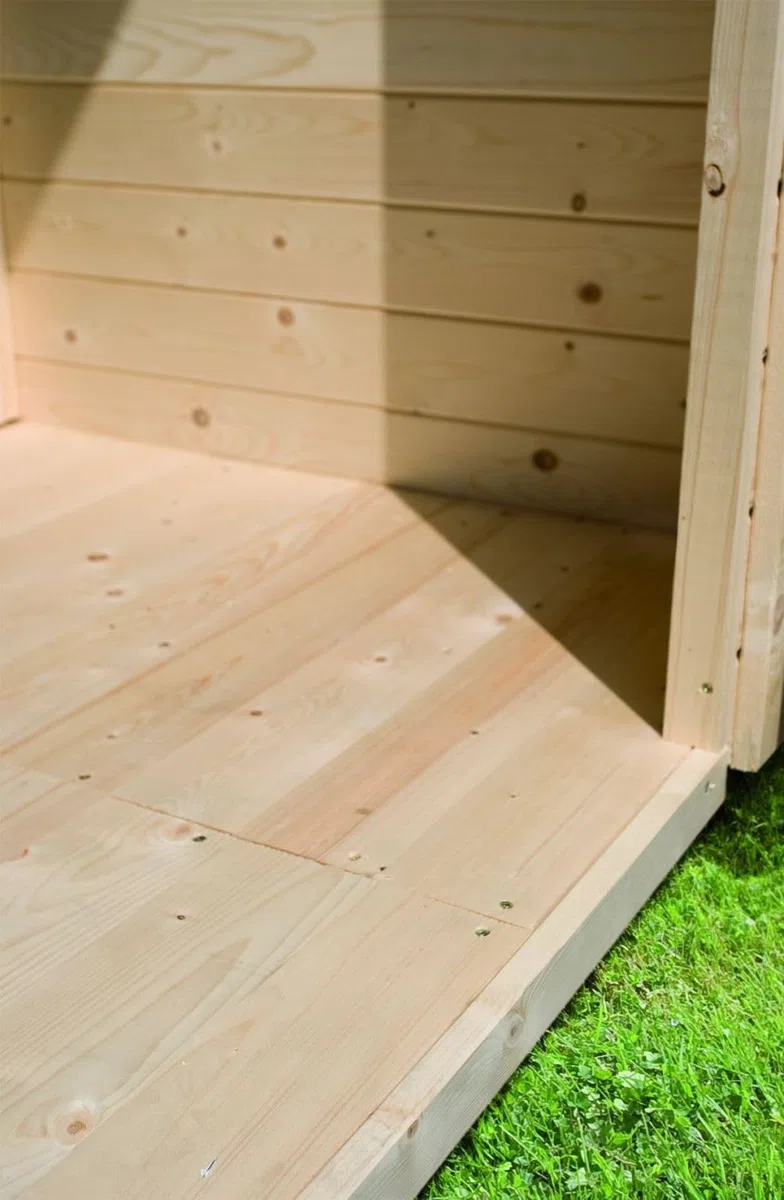 Karibu Saunahaus Helmi Gartensauna Outdoor Dampfkabine naturbelassen/terragrau optional mit Saunaofen (Naturbelassen mit finnischem 9 KW Ofen)