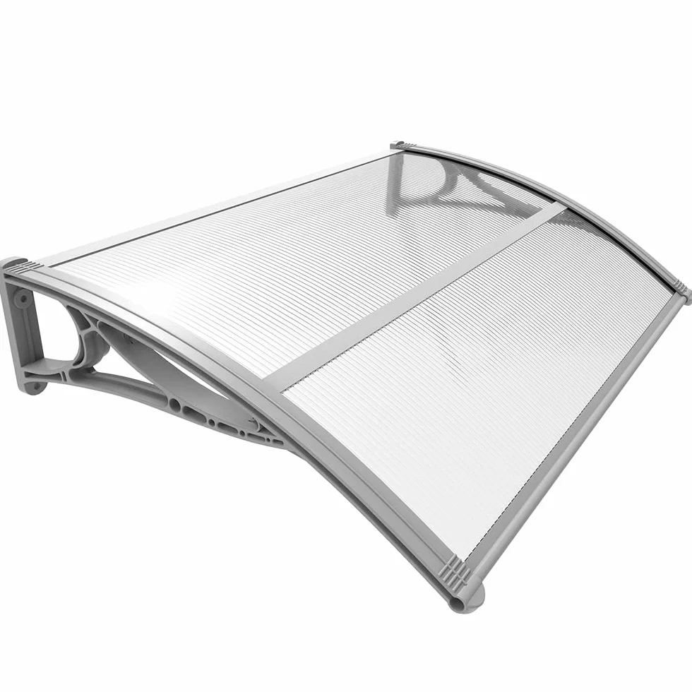VOUNOT Vordach für Haustür 120 x 80 cm, Überdachung Haustür aus Aluminium und Polycarbonat, Transparentes Pultbogenvordach, Pultvordach