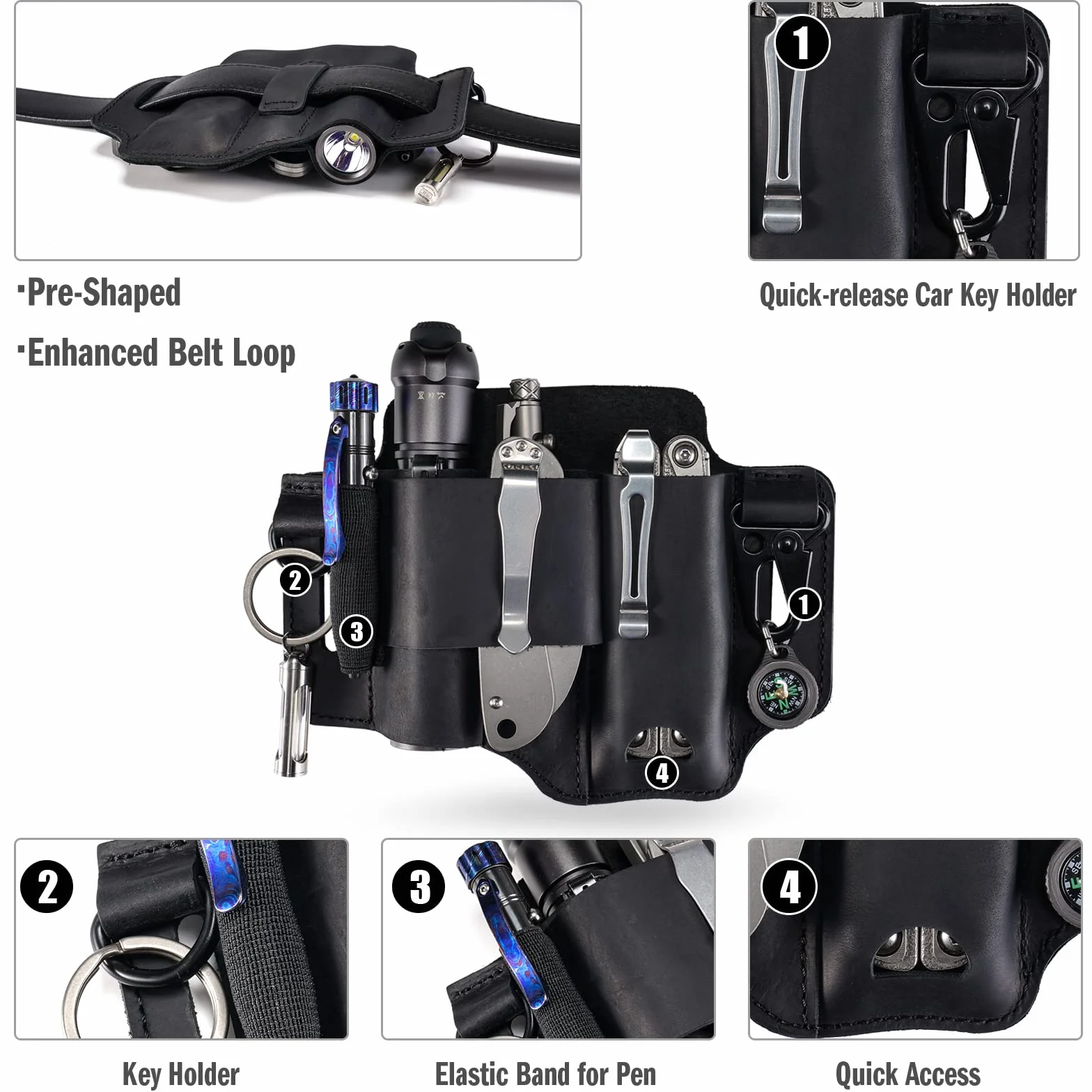 VIPERADE PJ36 Multitool Scheide Lederscheide, EDC Taschen Organizer für Herren für Leatherman Multitool, Taschenlampenhalter und Stifthalter, EDC Gürtel Organizer mit Schlüsselhalter