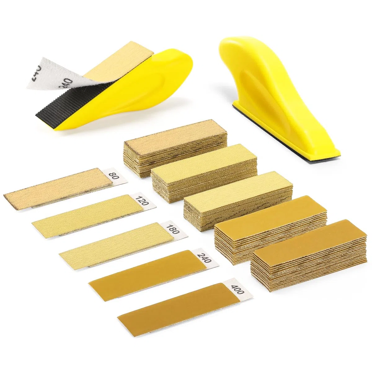 MANICAF 50 Stück Schleifpapier mit HandSchleifklotz Schleifblätter Körnung 80/120/180/240/400 Schleifpapier Set, Detailschleifset, Nassschleifpapier Set für Schleifen und Polieren