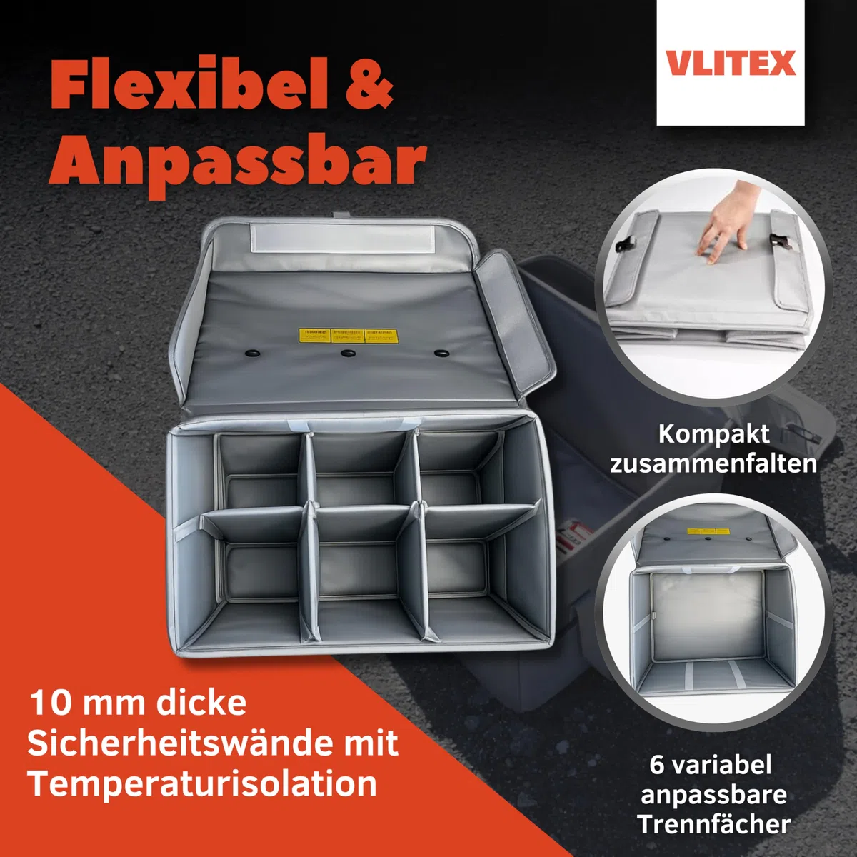 VLITEX Akku Sicherheitsbox XL – Lipo Safe Bag & Akku Aufbewahrungsbox – Hitzebeständige Akku Ladebox für Lithium Ionen Akkus – Sicherheits- und Brandschutzbox