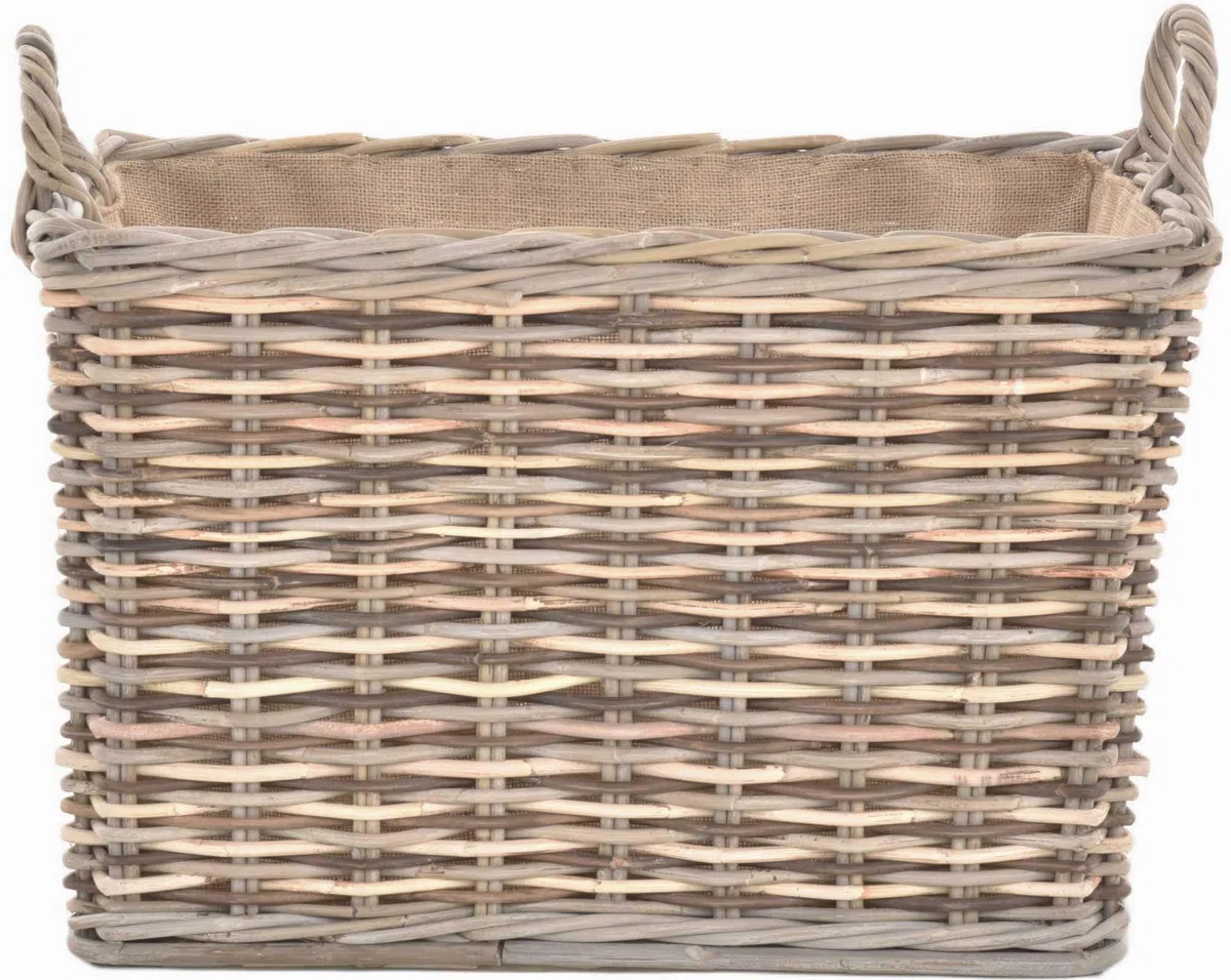 Stabiler Kaminholzkorb, Flechtkorb mit eingearbeitetem Jutestoff/Holzkorb aus unbehandeltem Natur-Rattan (Mix Natur)