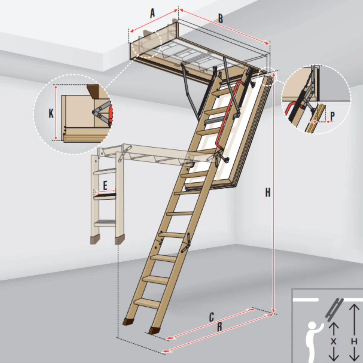 FAKRO - Einziehtreppe Bodentreppe LWK Komfort - 60x120/280 - Dachbodentreppe - 160kg Tragkraft - Klappsystems in DREI Segmenten, Einfache Montage, bis zu 160 kg