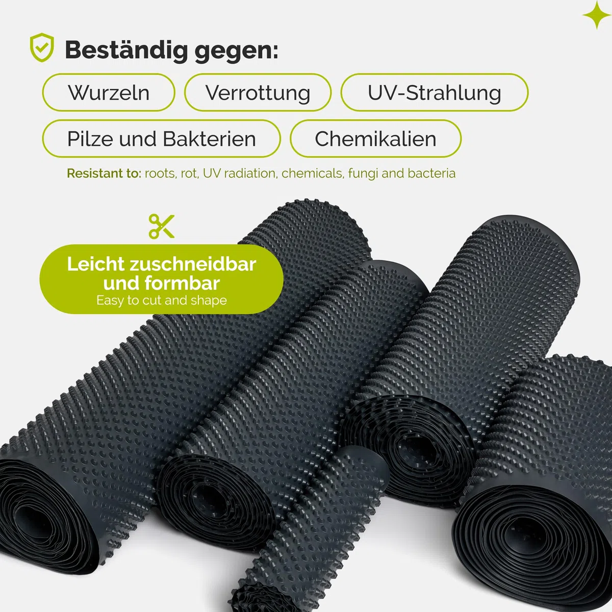 Garronda Noppenfolie 0,5 m x 5 m aus HDPE 400 g/m² mit hoher Druckfestigkeit - Mauerschutz und Bauwerksabdichtung - Drainagebahn für Keller, Grundmauern, Hochbeet - Feuchtigkeitssperre GD-0160