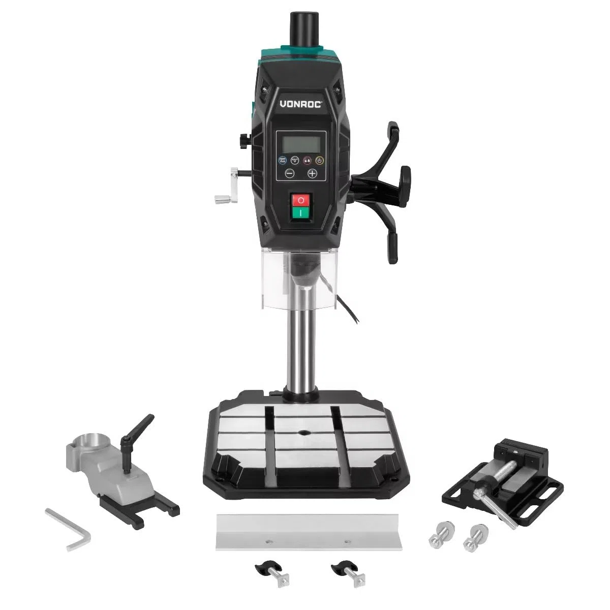 VONROC Standbohrmaschine 900W – Tischbohrmaschine – Ständerbohrmaschine - Digitales Bedienfeld mit LCD – Holz 40mm/Stahl 13mm – Kreuzlinienlaser und LED-Licht – Inkl. Zubehör