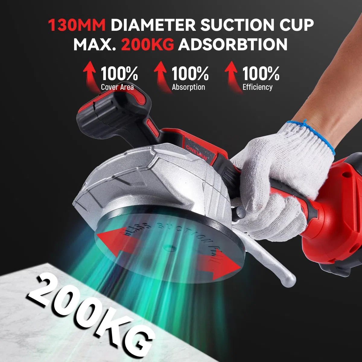 ONEVAN Akku Fliesen Vibrationsgerät, 200KG Elektrische Fliesen Rüttler mit 130mm Saugnapf, Fliese Vibration Tool Fliesenverlegemaschine, 8 Einstellbaren Gänge
