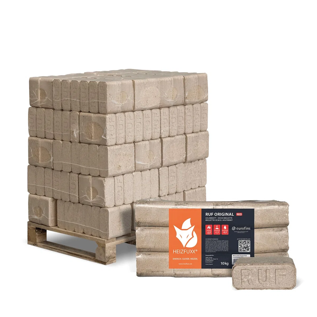 Holzbriketts RUF Original Red - Hartholzbriketts Palette 300 kg (30x10 kg) - Premium Briketts für Kamin, Heizkessel & Ofen - Hoher Heizwert, geringer Aschegehalt & maximale Energieausbeute