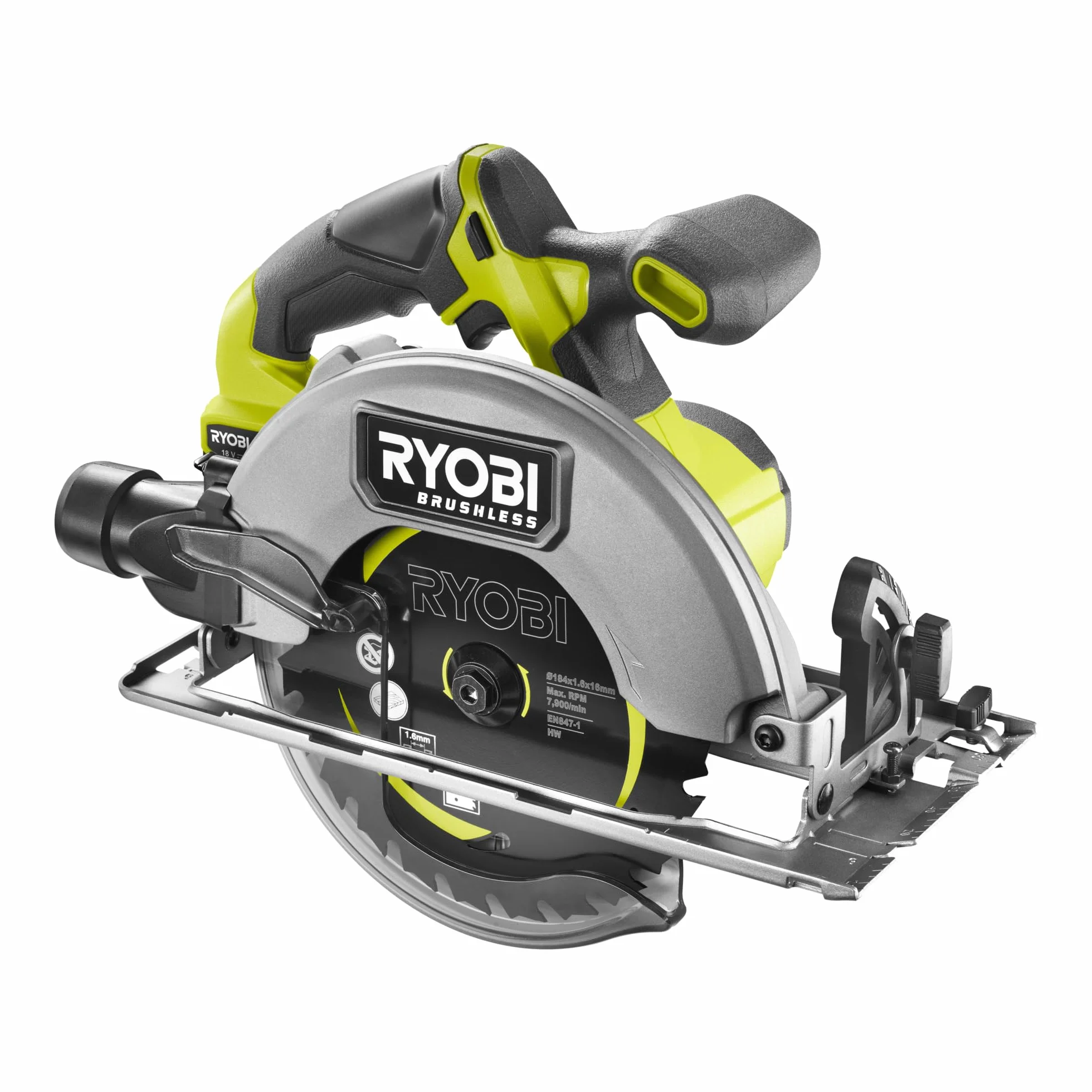 RYOBI 18 V ONE+ Brushless Akku-Handkreissäge RCS18BL-0, 184 mm Sägeblatt | werkzeuglose Einstellungen, ohne Akku und Ladegerät