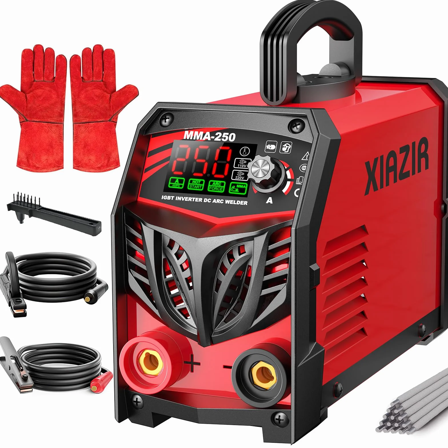 250A Elektroden schweißgerät 220V ARC Stick Welder mit LED-Display, tragbarer IGBT Inverter mit Hot Start, Arc Force & Anti-Stick, Komplettset für Heimwerker, Werkstatt & Landwirtschaft