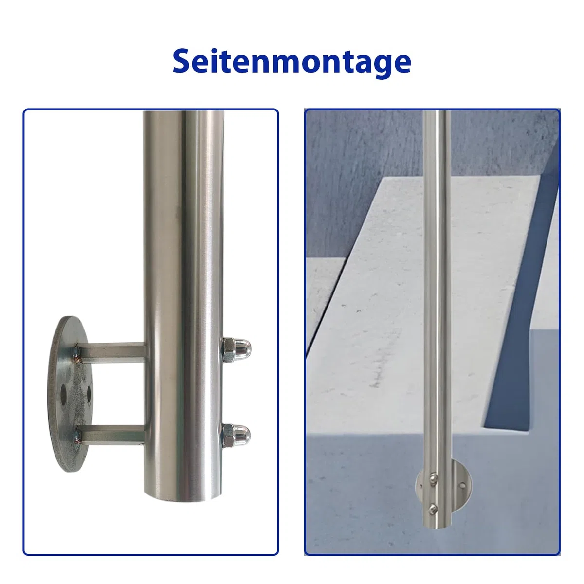 V2A Edelstahl Geländer für Seitliche Montage - Treppengeländer mit 2 Querstreben für Treppen Brüstung Balkon - Innen und Außen Handlauf Geländer Treppengeländer (100CM, 2 Querstreben)