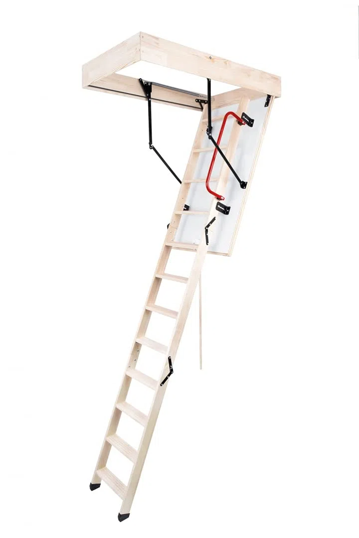 Bodentreppe 110x60 cm Termo PS – Gedämmte Speichertreppe Holz U-Wert 1,22 W/m²K, Dachbodentreppe mit Handlauf & Füßen, Klapptreppe 3-teilig bis 280cm Raumhöhe, 160kg Belastbar