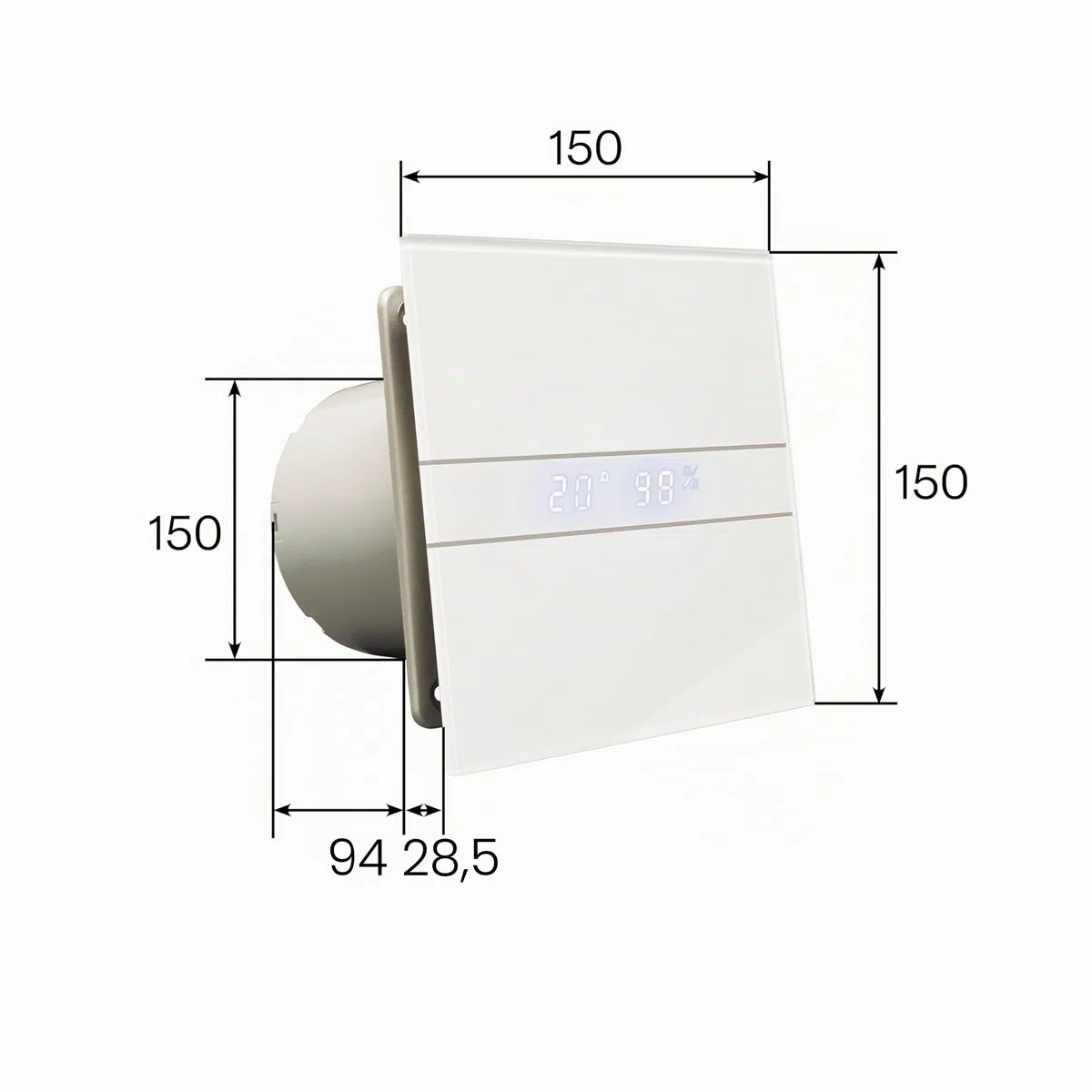 E-100 GTH - Abluftventilator Bad - Serie E Glass Hygro - Glasfront - Zeitschaltuhr Luftfeuchtigkeitsdetektor - Energieklasse B - Geräuscharme Dunstabzugshaube für das Badezimmer - 15 cm Breit - Cata