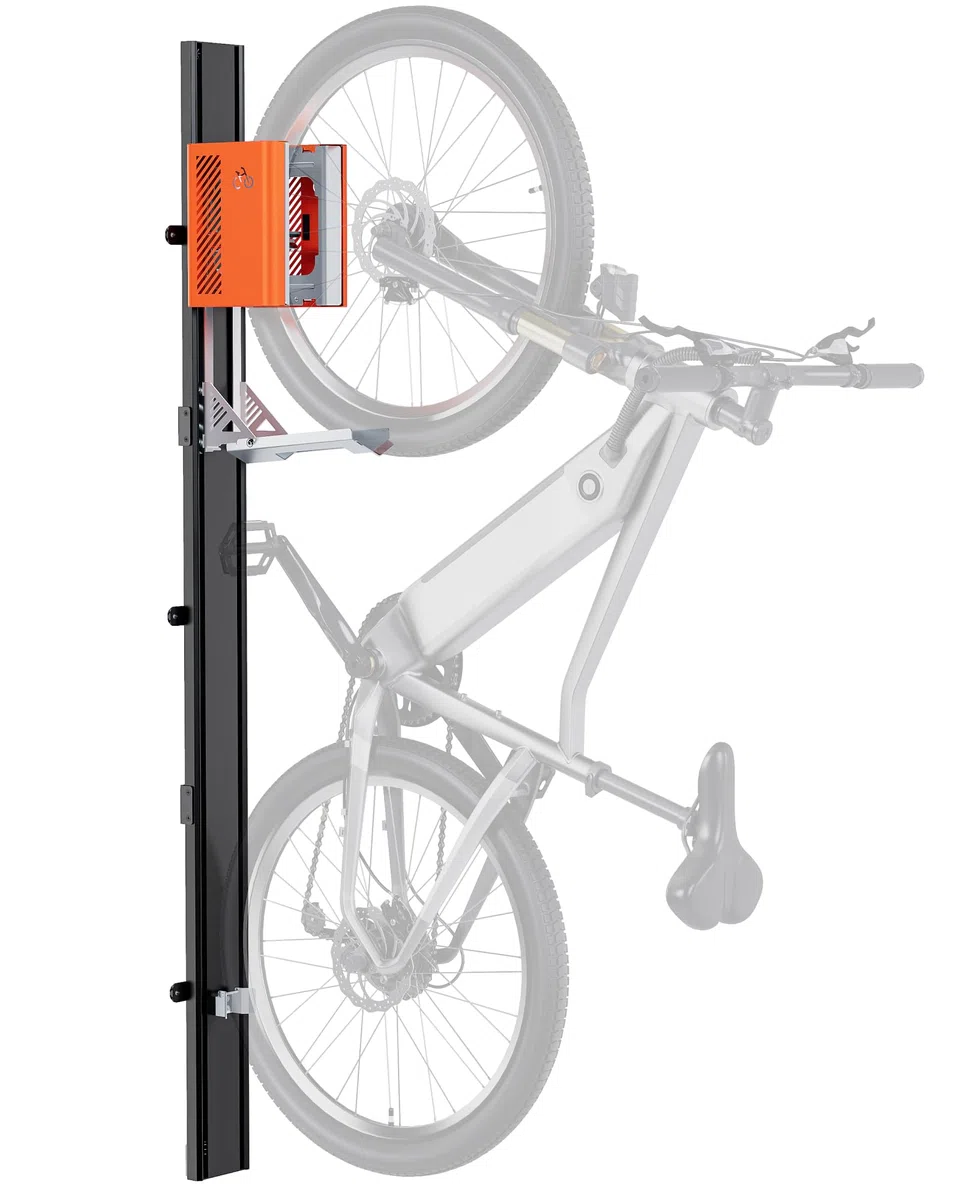 monTEK Automatischer Fahrradlift – Vertikaler Fahrradträger für schwere Fahrräder (bis 32 kg) – Einfache Montage, platzsparende Wandhalterung für Garage, Schuppen, Wohnung – Für 24-29" Reifen, E-Bikes