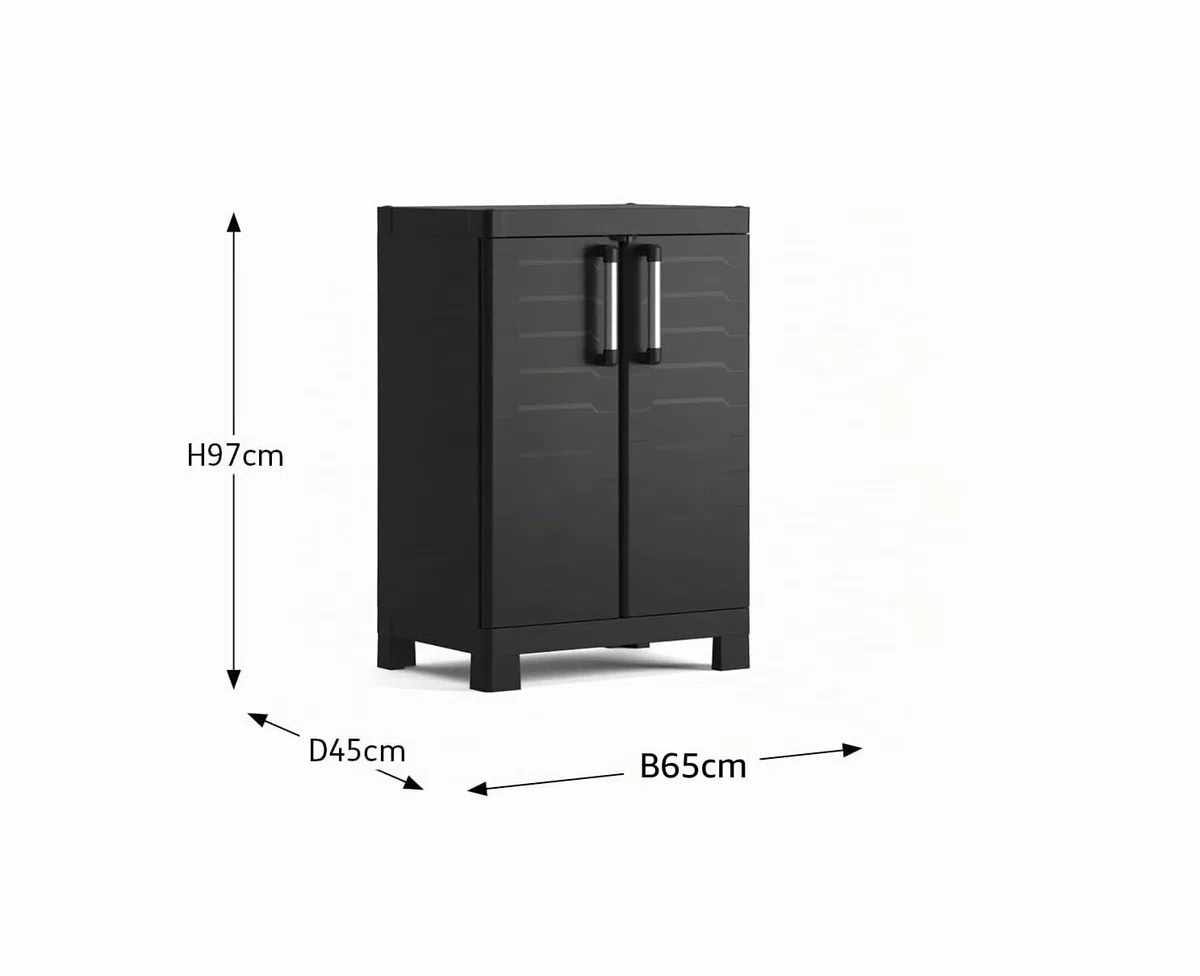 Keter Detroit, niedrig Kunststoffschrank, Kunststoff, schwarz, 65 x 45 x 97 cm, formschöner Universalschrank für den Innenbereich