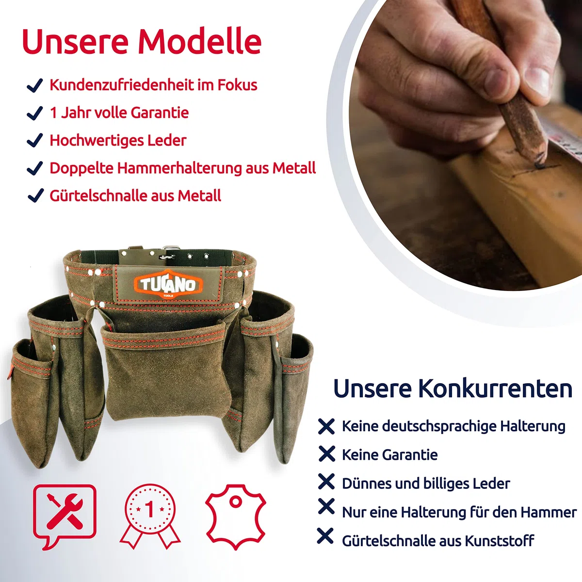 Werkzeuggürtel aus Leder für Rahmer, Tischler Perfekter Elektriker-Werkzeuggürtel und praktisch für Frauen. 12 Werkzeugtaschen für große Kapazität. Unser Werkzeug-Rig passt für Größe 81,3 cm bis 127