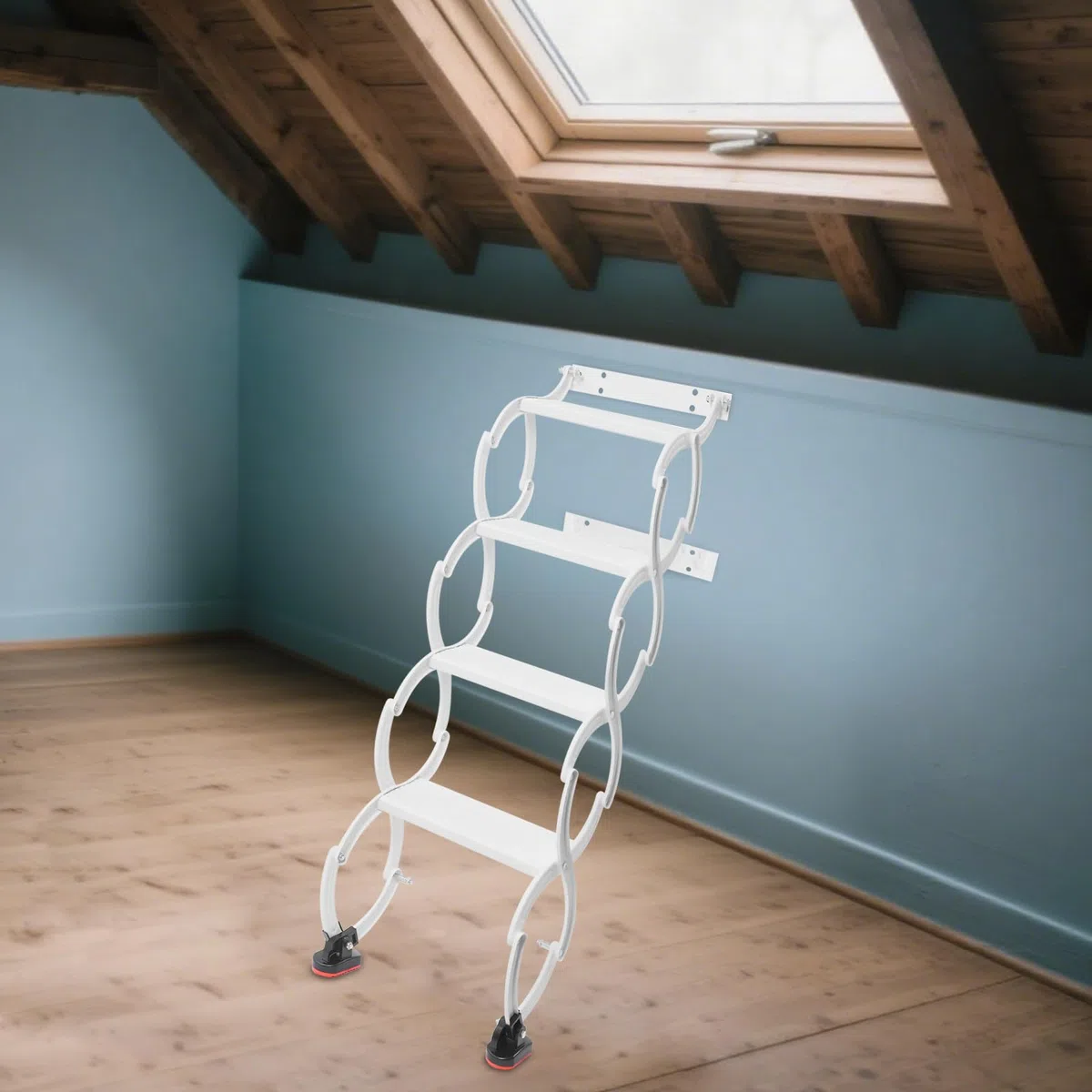 Dachbodentreppe, 4 Stufen Wandmontierte Ausziehbare Klapptreppe, Wandmontierte Dachbodenleiter, rutschfesten Stufen Loftleiter, Teleskop-Stufenleitern, Tragkraft 200 kg