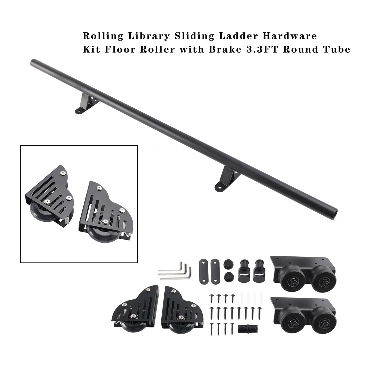 Bruce & Shark Rolling Library Sliding Ladder,Rollbare Bibliotheksleiter, Gleitleiterschienensatz für Bücherregale Lager Küche, DIY Möbel, Schwere Rollschiene für Schiebeleitern mit Bremse