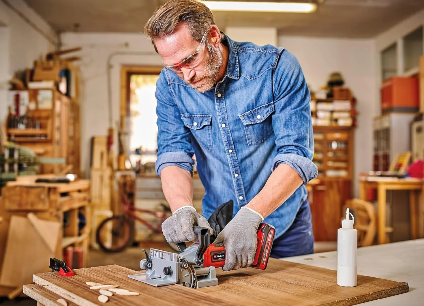 Einhell Akku-Flachdübelfräse TE-BJ 18 Li-Solo Power X-Change (18 V, Li-Ion, stufenlose Winkel-/Höheneinstellung, 6-stufige Tiefenverstellung, ohne Akku & ohne Ladegerät)