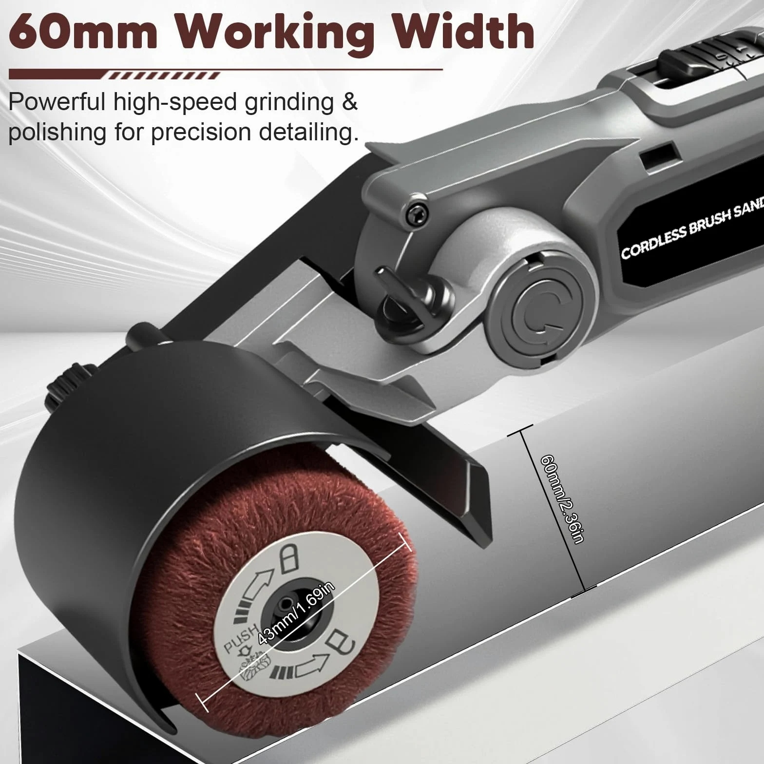 Satiniermaschine Schleifmaschine Bürstenschleif Bandschleifer Für Makita 18V Batterien, 60mm Bürstenkopf, 4000 U/min, 6 Geschwindigkeitsstufen, Verstellbar 0-45°, Metall Holzoberflächenbearbei