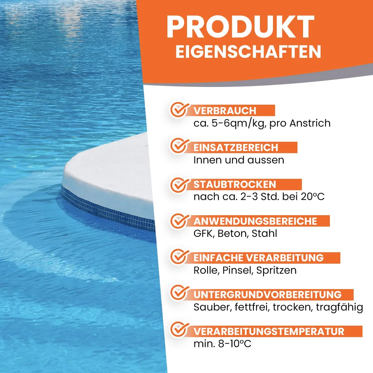 BEKATEQ BK-800EP 2K Poolfarbe 5KG RAL5015 Himmelblau - zweikomponentige PU Schwimmbadfarbe für Becken, Brunnen, Pools aus Beton, Stahl, GFK - schnelltrocknende & UV-feste Beschichtung