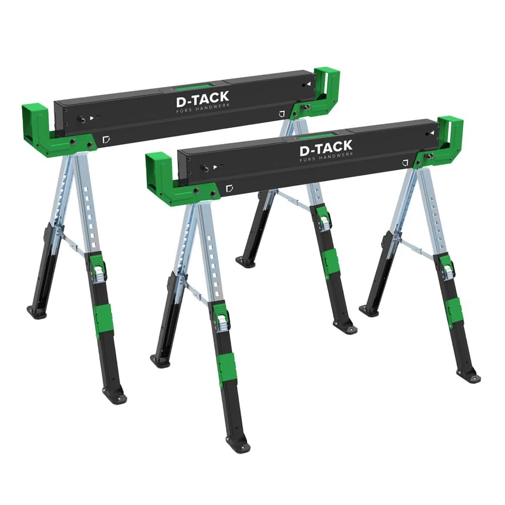 D-TACK 2x Arbeitsbock Multifunktion | Höhenverstellbarer Sägebock | Metallbock mit Anti-Rutsch-Beschichtung | Faltbock mit einer Tragkraft bis zu 1180 kg pro Paar