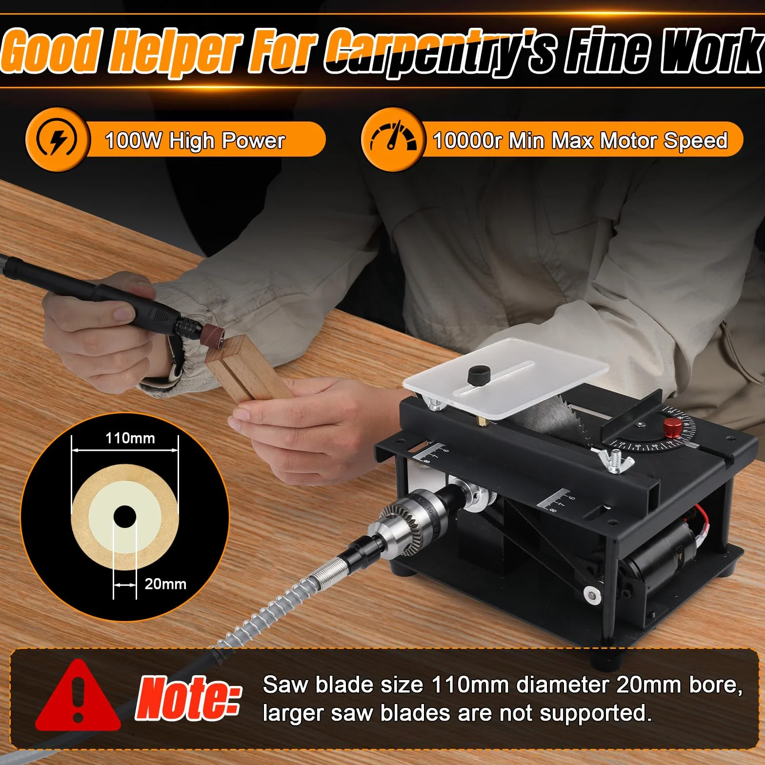 Mini Tischkreissäge, 100W Tragbare Kleine Desktop Elektrosäge, 7-Geschwindigkeit 30mm Schnitttief, Präzisions Hobby Tischsäge mit Gürtelschleiften für Holz, Hobbyhandwerk, Holzbearbeitung