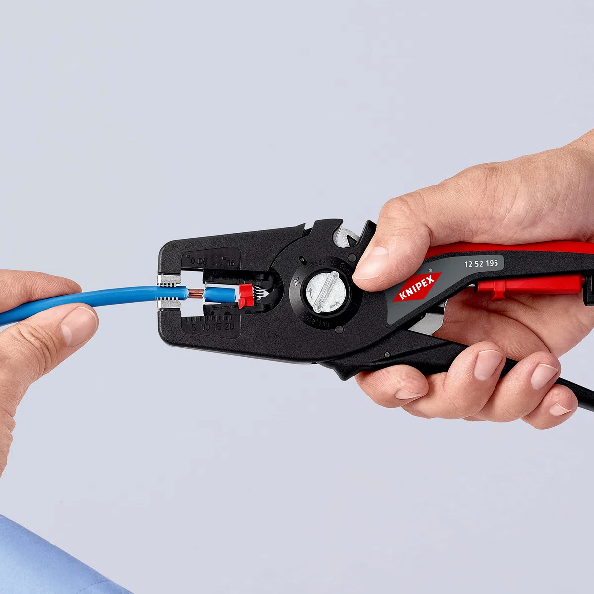 KNIPEX PreciStrip16 Automatische Abisolierzange, in Blister, 0,08-16 mm², Feinjustierung, einstellbarer Längenanschlag, 12 52 195 SB