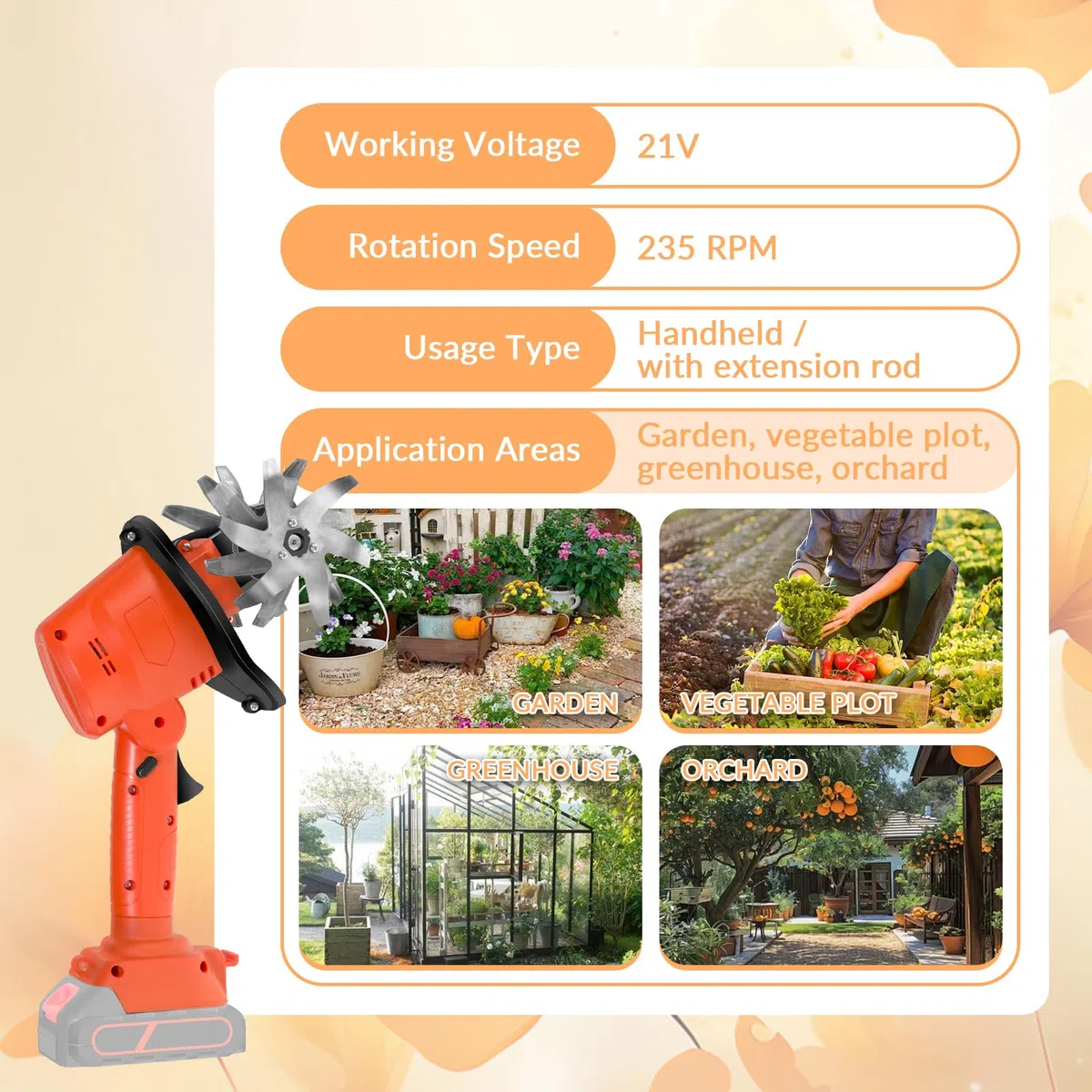 Elektrische Gartenhacke, Akku Tiller Kultivator mit 4 Stahlklingen, Teleskopgriff Elektrischer Bodenfräse Kultivator kompatibel mit Makita 21V, 10 cm Arbeitsbreite & Tiefe, für Garten (OHNE AKKU)