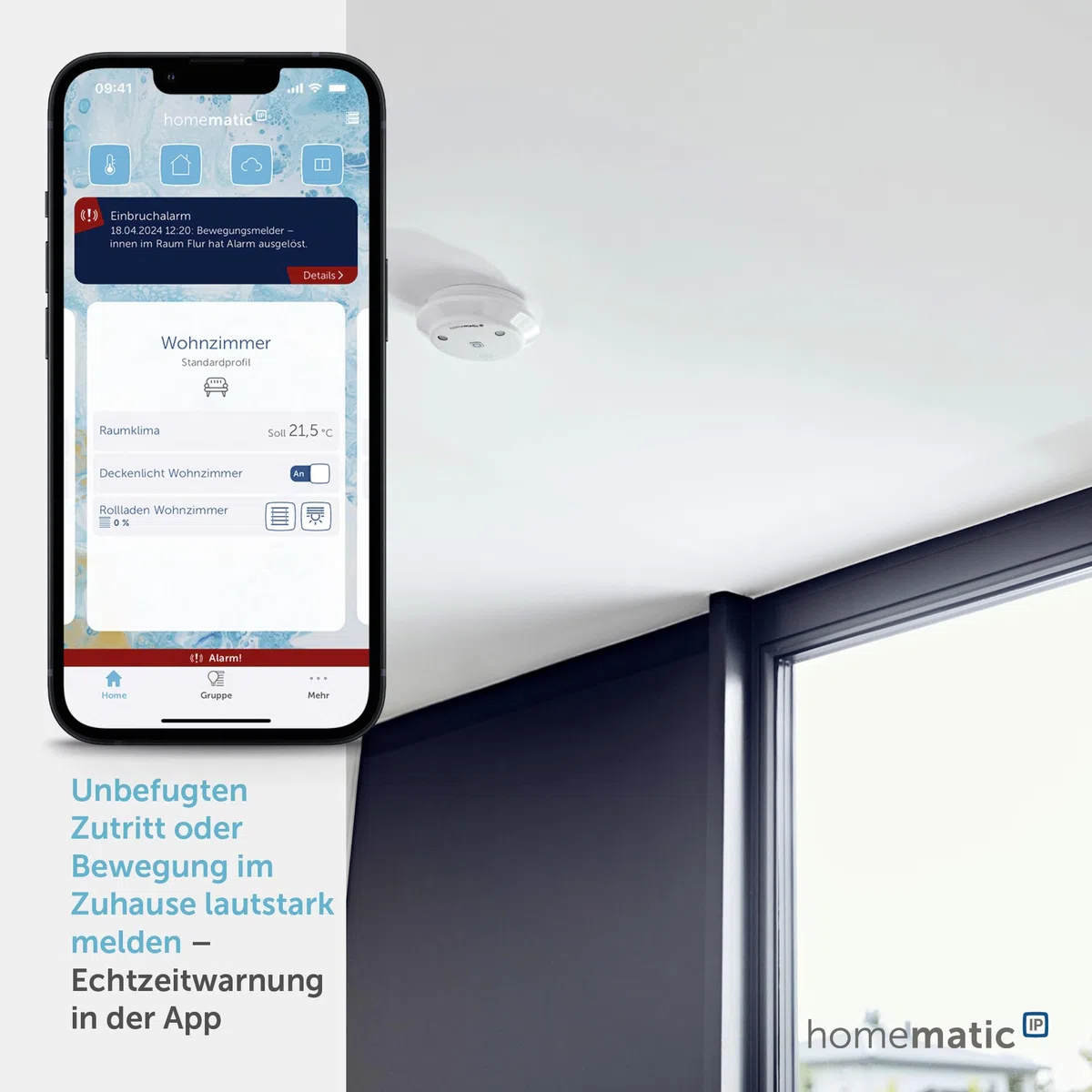 Homematic IP Starter Set Alarm, Smart Home, digitaler Fenstersensor, Bewegungsmelder, Funk-Innensirene mit App-Funktion warnt hörbar, sichtbar, per Push-Nachricht, smarte Alarmlösung, 153348A0