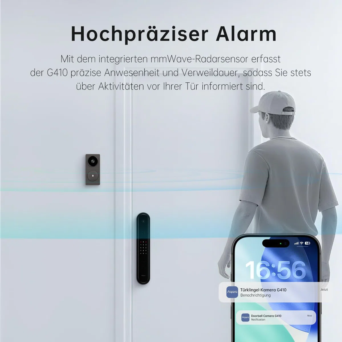 Aqara Smart Türklingel Kamera G410 mit Chime, 2k, Homekit-Sicherheits-Video, 2-Wege Audio, Integrierte Matter Hub, drahtlos/draht, unterstützt Apple Home, Google, Home-Assistant, 2.4G/5GHz WLAN, Grau