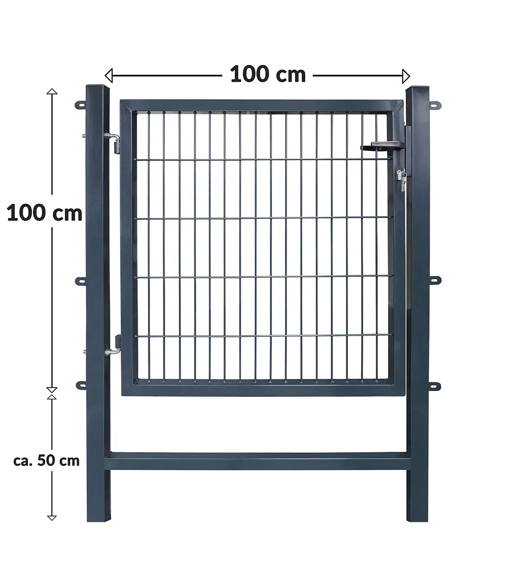 Gartentore Easy mit 100 cm Breite - Farbe und Höhe wählbar (Besonderheit : kein ausrichten der Pfosten notwendig durch Querverbindung !) Tor für Doppelstabmattenzaun (H 100 x B 100 cm, anthrazit))