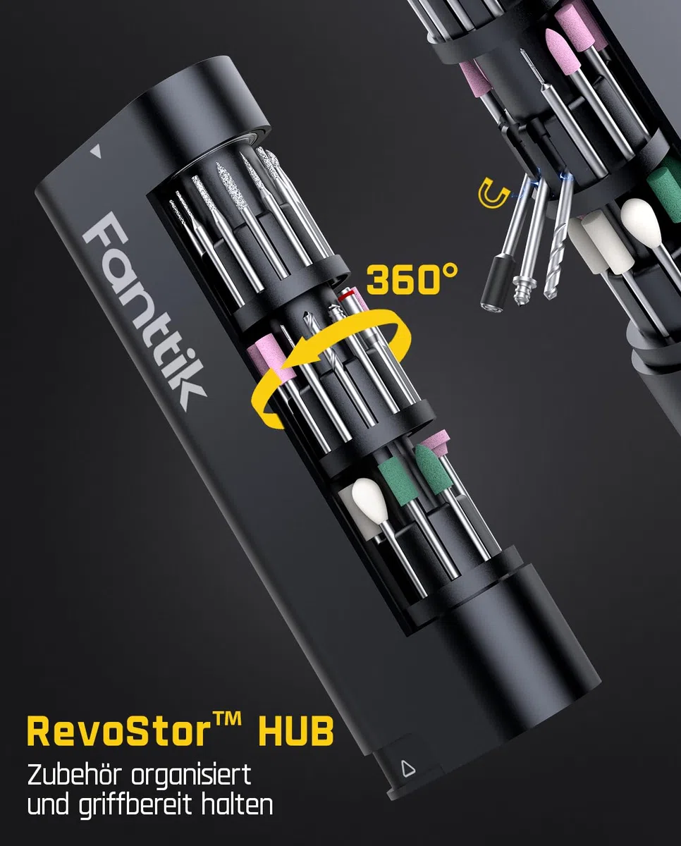 Fanttik F2 PRO Akku Multifunktionswerkzeug, starker Magnetmotor, Revostor-Hub, Rotationswerkzeug Set mit 5 Gang (25000 U/min), zum Schleifen, Polieren, 3D-Druck, Bohren, Schnitzen, Schneiden